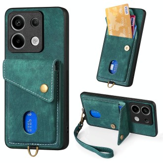 For Xiaomi Redmi Note 13 Pro Retro Card Wallet Fold Leather Phone Case with Strap(Green)