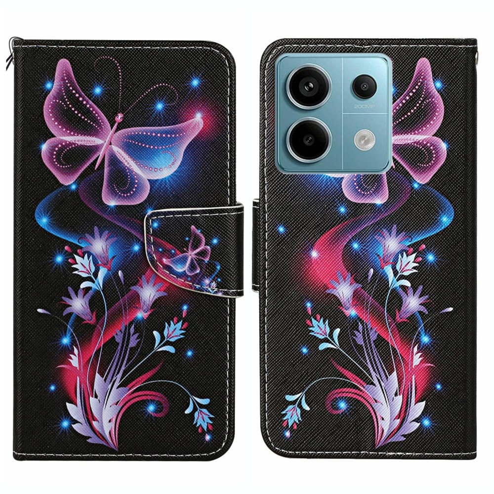 For Xiaomi Redmi Note 13 Pro Colored Drawing Pattern Leather Phone Case(Fluorescent Butterfly)