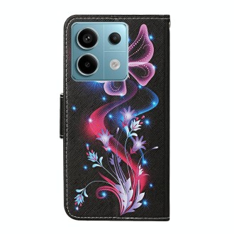 For Xiaomi Redmi Note 13 Pro Colored Drawing Pattern Leather Phone Case(Fluorescent Butterfly)