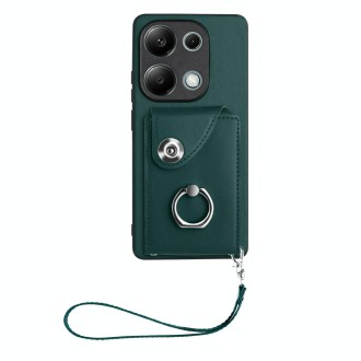 For Xiaomi Redmi Note 13 Pro 4G Global Organ Card Bag Ring Holder PU Phone Case with Lanyard(Green)