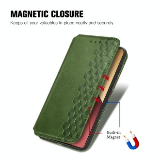 For Xiaomi Redmi Note 13 Pro 4G Cubic Grid Pressed Magnetic Leather Phone Case(Green)