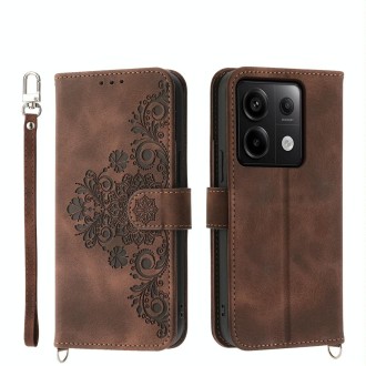 For Xiaomi Redmi Note 13 Pro Skin-feel Flowers Embossed Wallet Leather Phone Case(Brown)