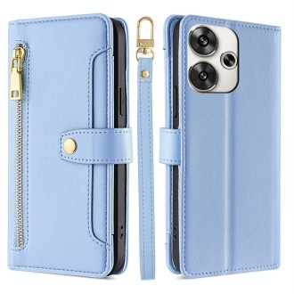 For Xiaomi Redmi Turbo 3 5G Sheep Texture Cross-body Zipper Wallet Leather Phone Case(Blue)