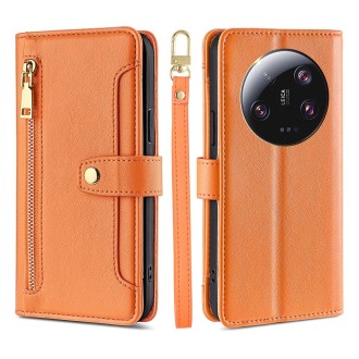 For Xiaomi 13 Ultra 5G Lite Sheep Texture Cross-body Zipper Wallet Leather Phone Case(Orange)