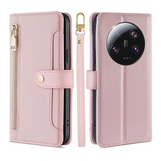 For Xiaomi 13 Ultra 5G Lite Sheep Texture Cross-body Zipper Wallet Leather Phone Case(Pink)