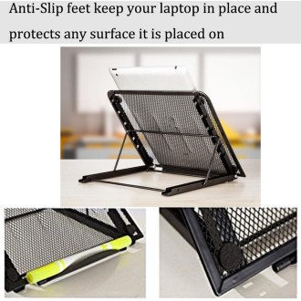 Portable Desktop Folding Cooling Metal Mesh Adjustable Ventilated Holder(Black)