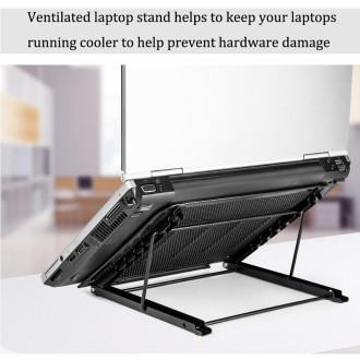 Portable Desktop Folding Cooling Metal Mesh Adjustable Ventilated Holder(Black)