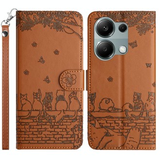 For Xiaomi Redmi Note 13 Pro 4G Cat Embossing Pattern Leather Phone Case with Lanyard(Brown)