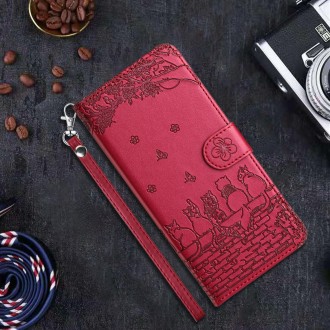 For Xiaomi Redmi Note 13 Pro 4G Cat Embossing Pattern Leather Phone Case with Lanyard(Red)