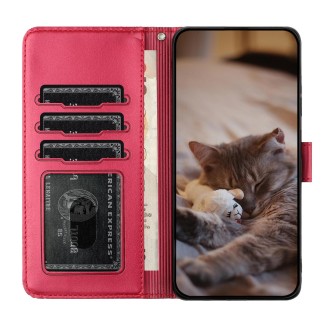 For Xiaomi Redmi Note 13 Pro 4G Cat Embossing Pattern Leather Phone Case with Lanyard(Red)