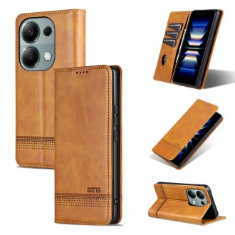 For Xiaomi Redmi Note 13 Pro 4G AZNS Magnetic Calf Texture Flip Leather Phone Case(Light Brown)