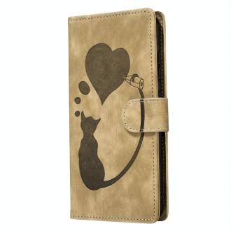 For Xiaomi Redmi Note 13 Pro 5G Pen Heart Cat Embossed Leather Phone Case(Apricot)