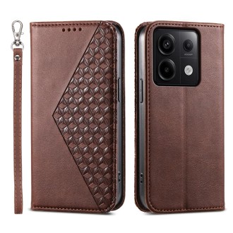 For Xiaomi Redmi Note 13 Pro Cubic Grid Calf Texture Magnetic Leather Phone Case(Brown)