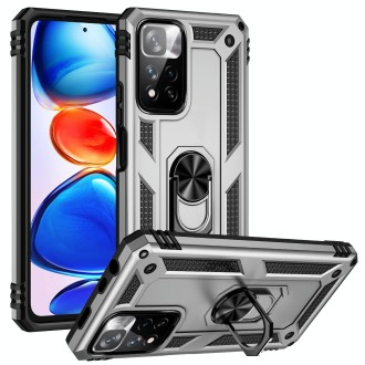 For Xiaomi Redmi Note 11 Pro 5G Shockproof TPU + PC Phone Case with 360 Degree Rotating Holder(Silver)