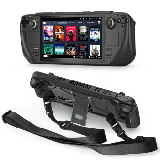 For Steam Deck Shockproof Game Console Case with Holder & Shoulder Strap(Black)