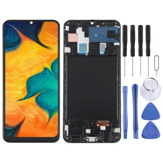 Original Super AMOLED LCD Screen for Samsung Galaxy A30 SM-A305 Digitizer Full Assembly with Frame (Black)