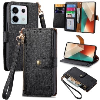 For Redmi Note 13 Pro 5G Love Zipper Lanyard Leather Phone Case(Black)