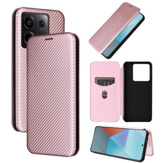 For Xiaomi Redmi Note 13 Pro Carbon Fiber Texture Flip Leather Phone Case(Pink)