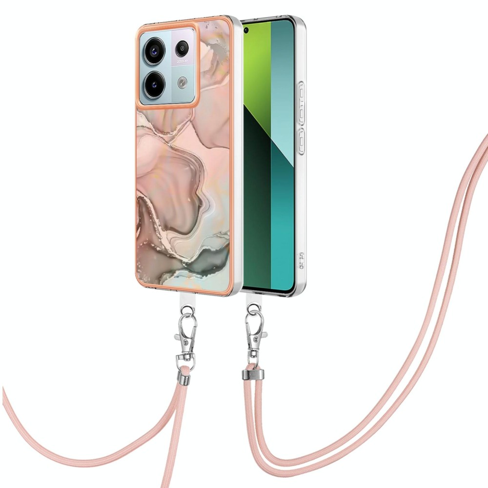 For Xiaomi Redmi Note 13 Pro 5G Global Electroplating Marble Dual-side IMD Phone Case with Lanyard(Rose Gold 015)