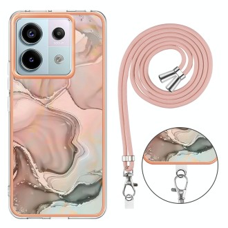 For Xiaomi Redmi Note 13 Pro 5G Global Electroplating Marble Dual-side IMD Phone Case with Lanyard(Rose Gold 015)