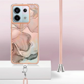 For Xiaomi Redmi Note 13 Pro 5G Global Electroplating Marble Dual-side IMD Phone Case with Lanyard(Rose Gold 015)