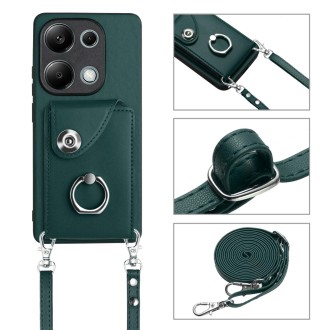 For Xiaomi Redmi Note 13 Pro 4G Global Organ Card Bag Ring Holder Phone Case with Long Lanyard(Green)