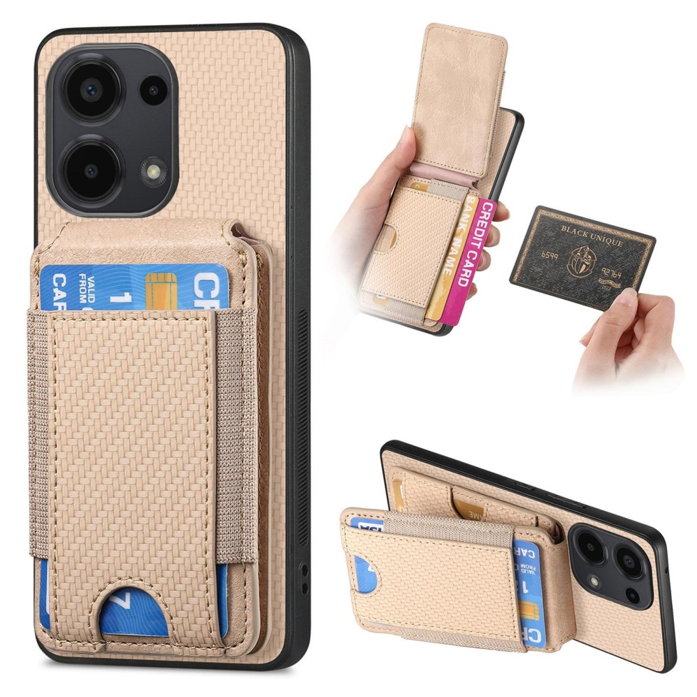 For Xiaomi Redmi Note 13 Pro 5G Carbon Fiber Vertical Flip Wallet Stand Phone Case(Khaki)