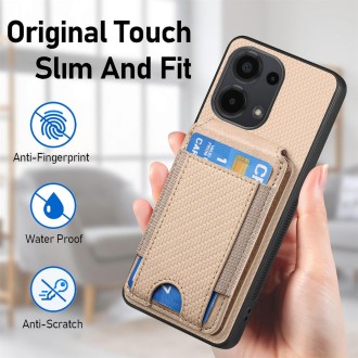 For Xiaomi Redmi Note 13 Pro 5G Carbon Fiber Vertical Flip Wallet Stand Phone Case(Khaki)