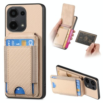 For Xiaomi Redmi Note 13 Pro 4G Carbon Fiber Vertical Flip Wallet Stand Phone Case(Khaki)