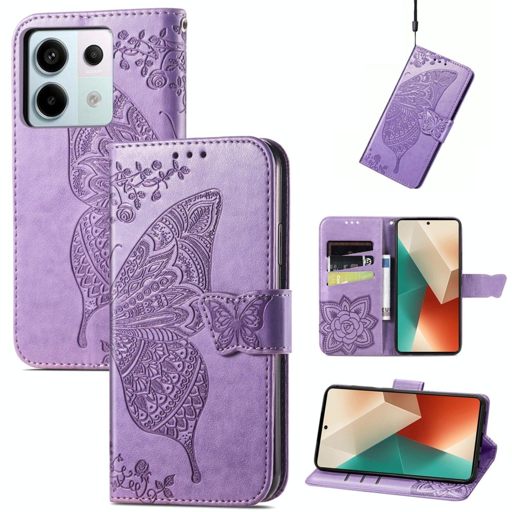 For Xiaomi Redmi Note 13 Pro Butterfly Love Flower Embossed Leather Phone Case(Purple)