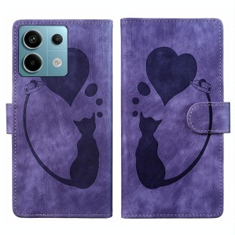 For Xiaomi Redmi Note 13 Pro 5G Pen Heart Cat Embossed Leather Phone Case(Purple)