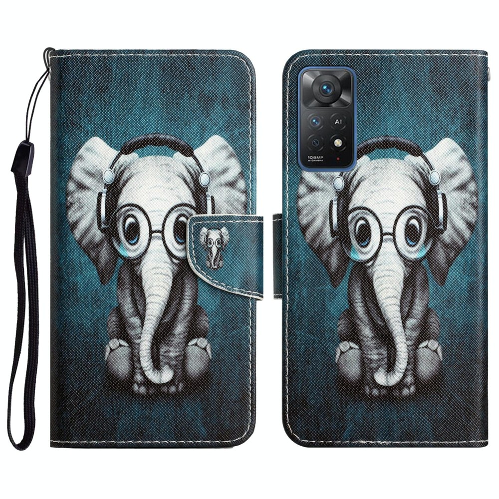 For Xiaomi Redmi Note 11 Pro Global Colored Drawing Leather Phone Case(Earphone Elephant)