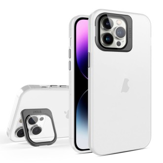 For iPhone 15 Pro Max Skin Feel Lens Holder Translucent Phone Case(White)