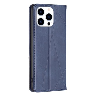 For iPhone 15 Pro Rhombus Texture Magnetic Leather Phone Case(Blue)