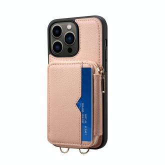 For iPhone 15 Pro Zipper Card Slot Phone Case(Pink)