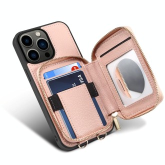 For iPhone 15 Pro Zipper Card Slot Phone Case(Pink)