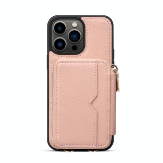 For iPhone 15 Pro Zipper Card Slot Phone Case(Pink)