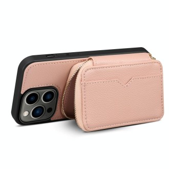 For iPhone 15 Pro Zipper Card Slot Phone Case(Pink)