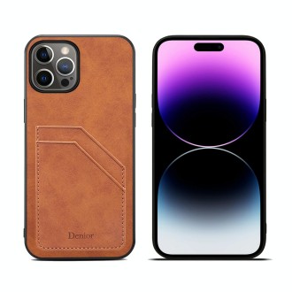 For iPhone 15 Pro Denior PU Dual Card Slot Back Cover Phone Case(Brown)