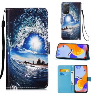 For Xiaomi Redmi Note 11 Pro 5G / 4G Foreign Colored Drawing Pattern Plain Weave Leather Phone Case(Ocean Waves and Sun)