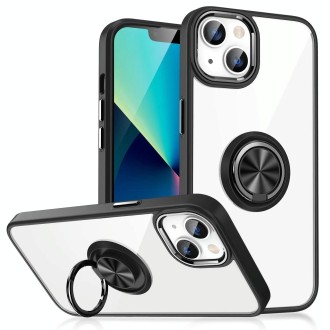 Ring Holder TPU Acrylic Phone Case For iPhone 15(Black)