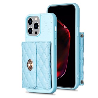 For iPhone 15 Pro Horizontal Wallet Rhombic Leather Phone Case(Blue)