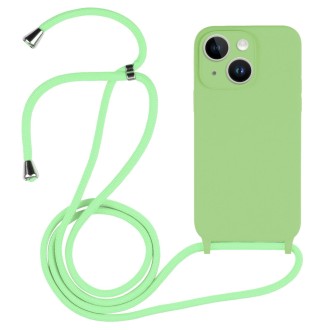 For iPhone 15 Plus Crossbody Lanyard Liquid Silicone Case(Matcha Green)