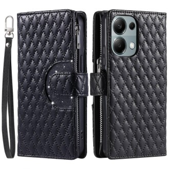 For Xiaomi Redmi Note 13 Pro 4G Global Glitter Lattice Zipper Wallet Leather Phone Case(Black)