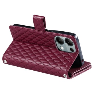 For Xiaomi Redmi Note 13 Pro 4G Global Glitter Lattice Zipper Wallet Leather Phone Case(Wine Red)