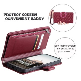 For Xiaomi Redmi Note 13 Pro 4G Global Glitter Lattice Zipper Wallet Leather Phone Case(Wine Red)