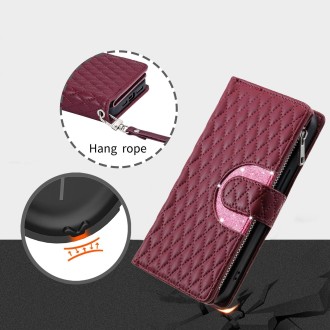 For Xiaomi Redmi Note 13 Pro 4G Global Glitter Lattice Zipper Wallet Leather Phone Case(Wine Red)