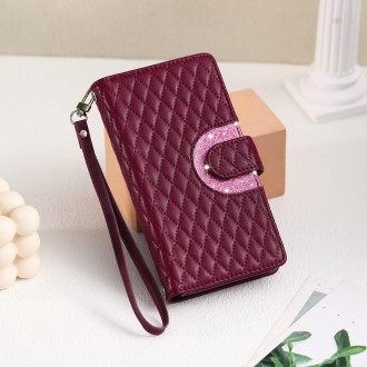 For Xiaomi Redmi Note 13 Pro 4G Global Glitter Lattice Zipper Wallet Leather Phone Case(Wine Red)