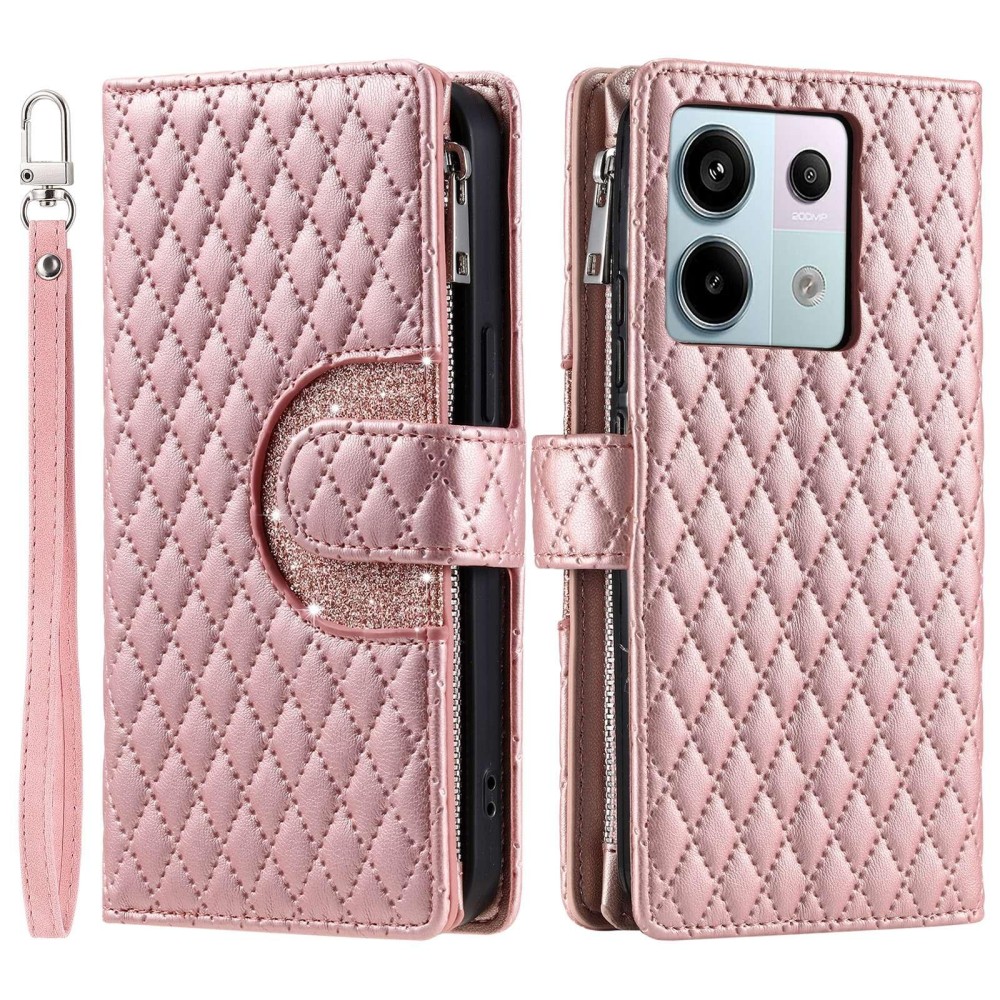 For Xiaomi Redmi Note 13 Pro 5G Glitter Lattice Zipper Wallet Leather Phone Case(Rose Gold)