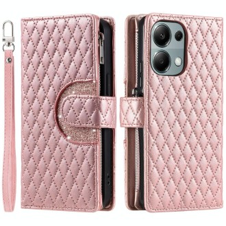 For Xiaomi Redmi Note 13 Pro 4G Global Glitter Lattice Zipper Wallet Leather Phone Case(Rose Gold)